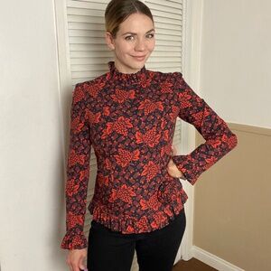 Batsheva Black and Red Rosette Top